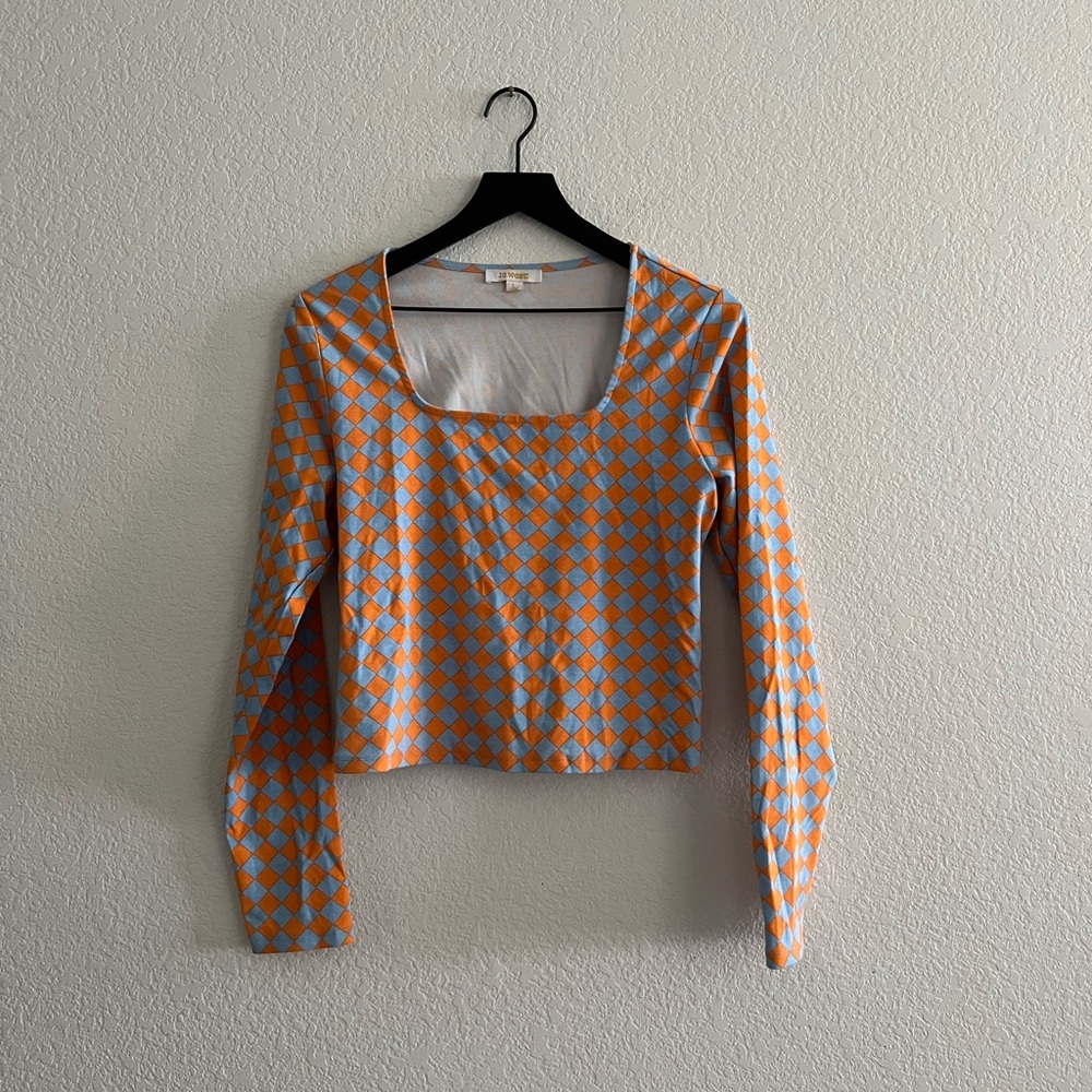Fitted Orange and Pink Long Sleeve Crop Blouse